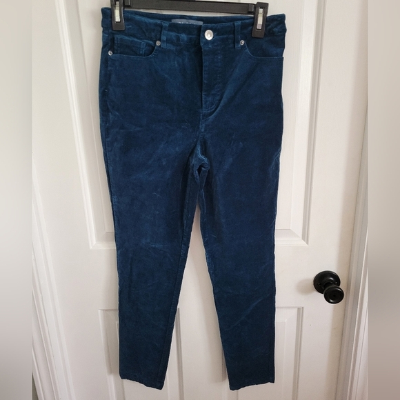 Modcloth Seasonal Svelte Women's Teal Blue Velvet Skinny Pants Size 6 - Picture 1 of 5